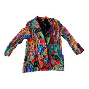 NY Invasion womens medium blazer abstract bright 80s cool unique funky
